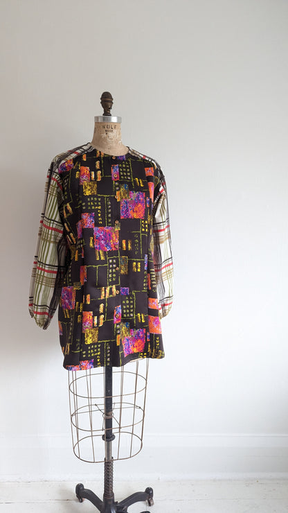 Lauren Button Down Shirt with Upcycled Vintage Deadstock & Cotton Size L #LAUREN8