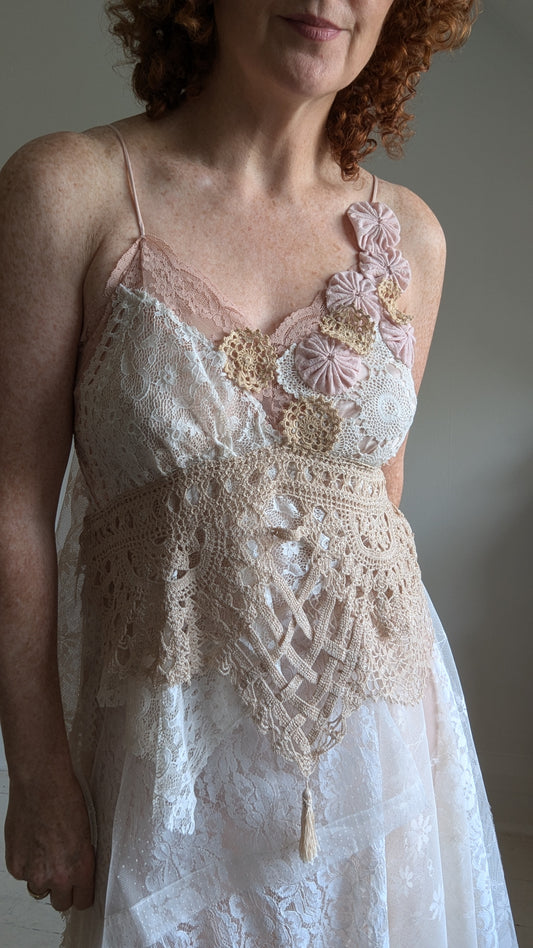 Vintage Blush Sears Slip Dress with Vintage Lace & Trims Size S/M #LACE2