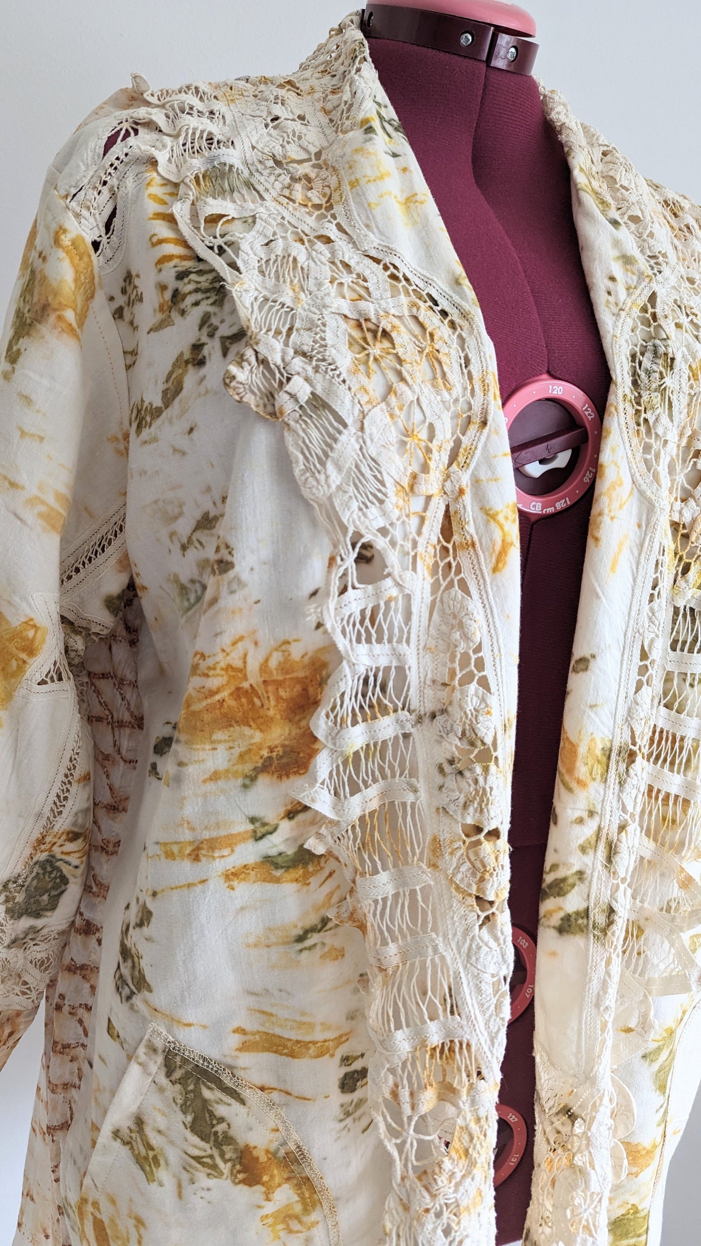 Naturally Dyed Vivianne Vintage Battenburg Lace Cotton Jacket Size 2X/3X #EOP4