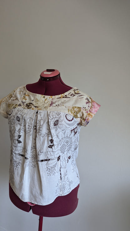 Peony Top - One of a Kind Naturally Dyed Upcycled Cotton/Linen Size L #PEO3