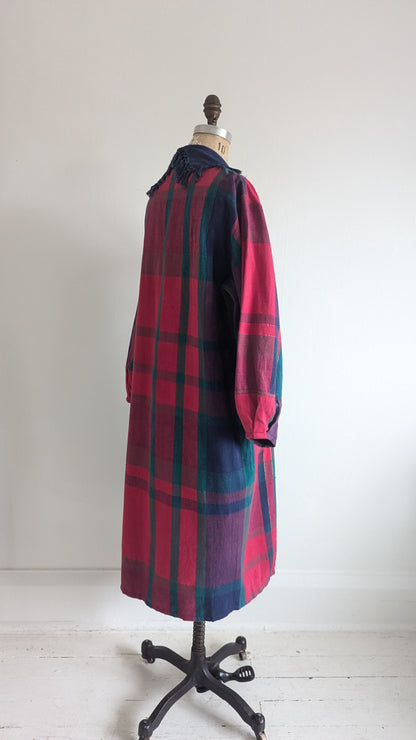 Vivianne Duster with Upcycled Red Cotton Plaid Size M/L #VIVC1