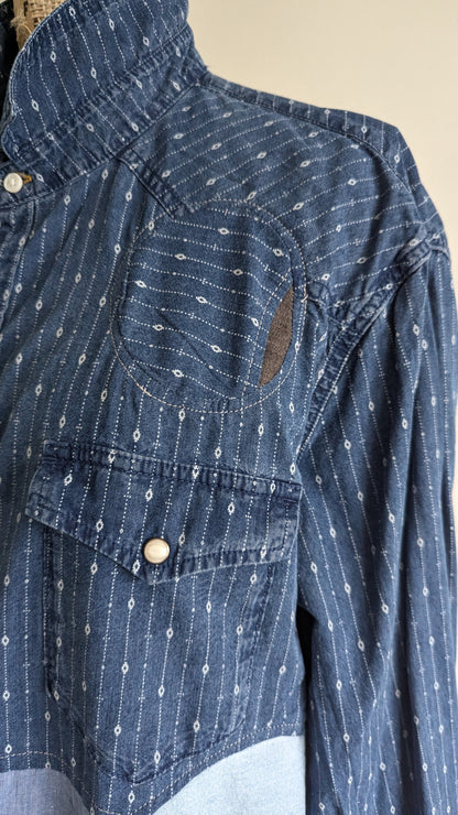 Upcycled Modern Workwear Cotton & Denim Shirt - Circle Series Size XL #DEN10