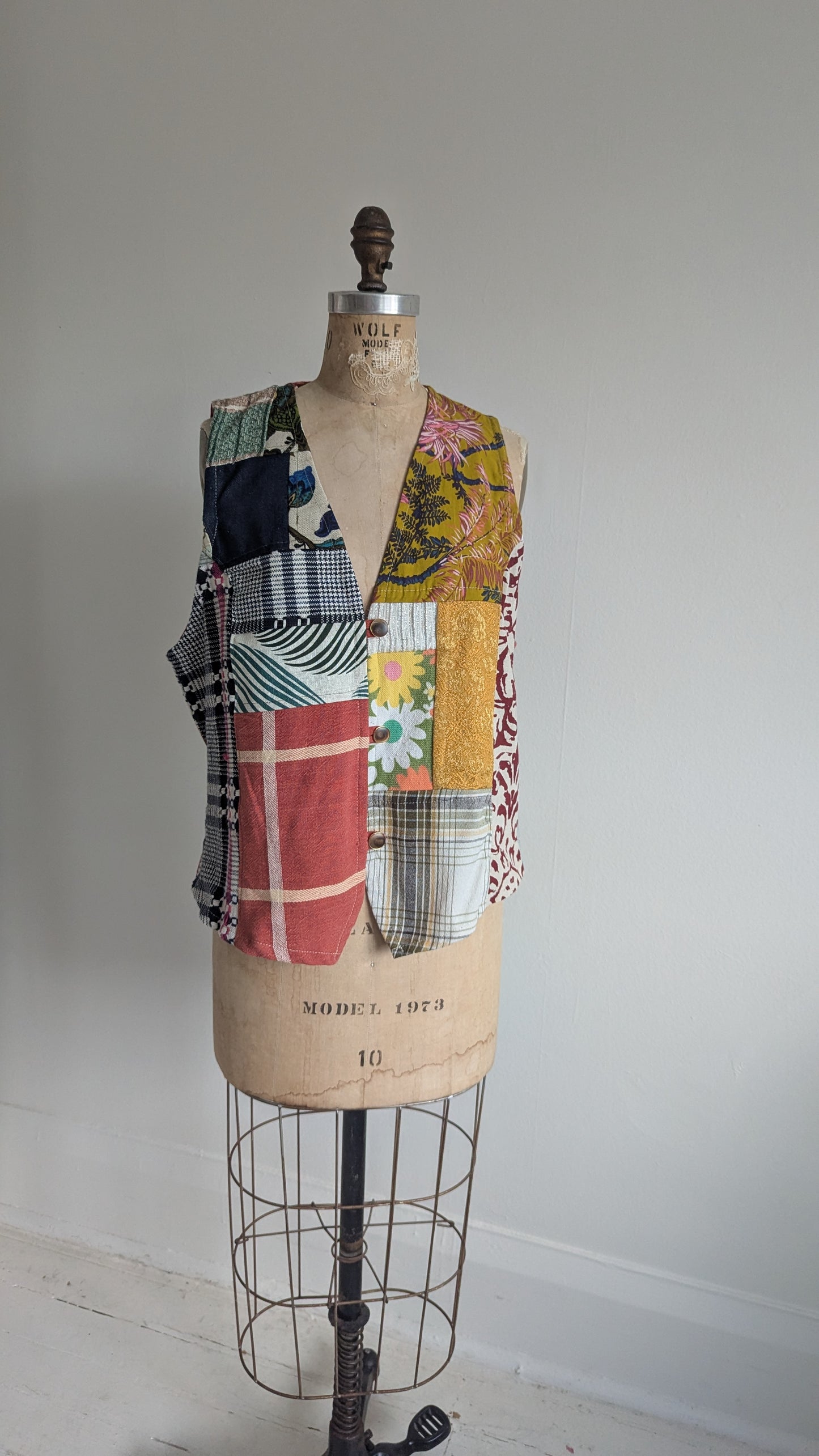 Margo Vest with Patchworked Upcycled Textiles M/L #MARGOV9