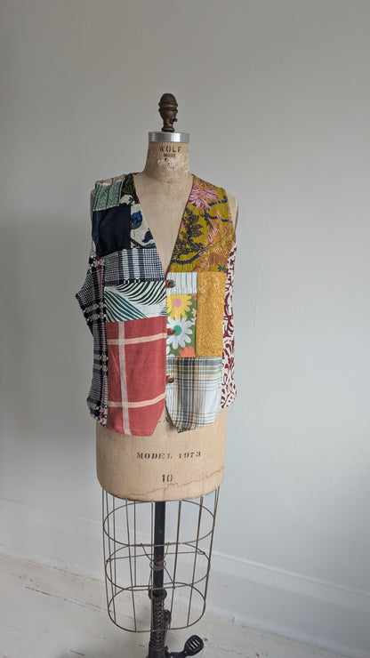 Margo Vest with Patchworked Upcycled Textiles M/L #MARGOV9