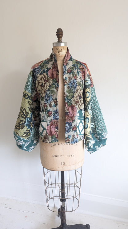 Vivianne Cropped Jacket with Upcycled Throw Blankets & Patchwork Sleeves XL/2X #VIVT