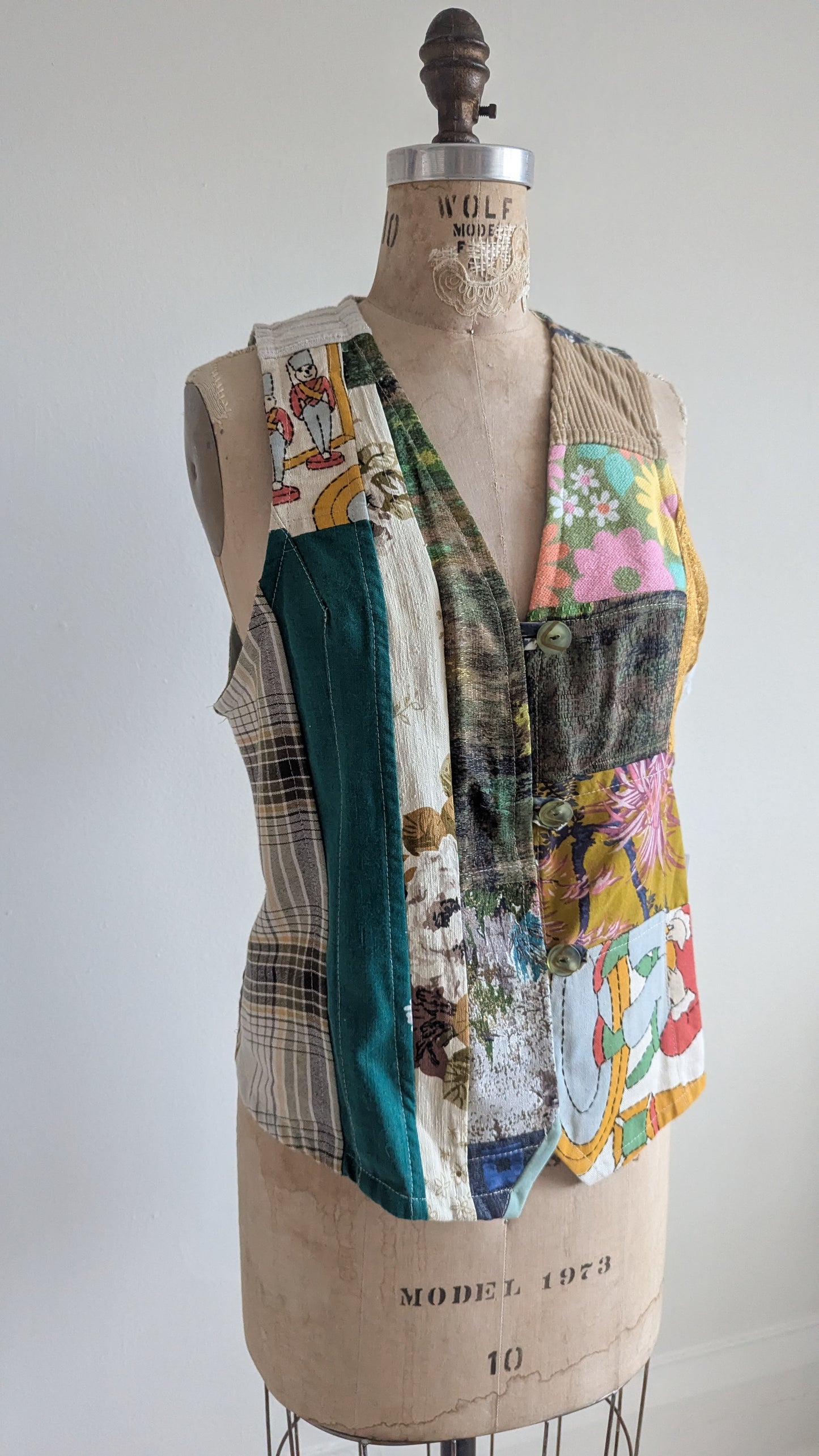 Margo Vest with Patchworked Upcycled & Vintage Textiles S/M #MARGOV6