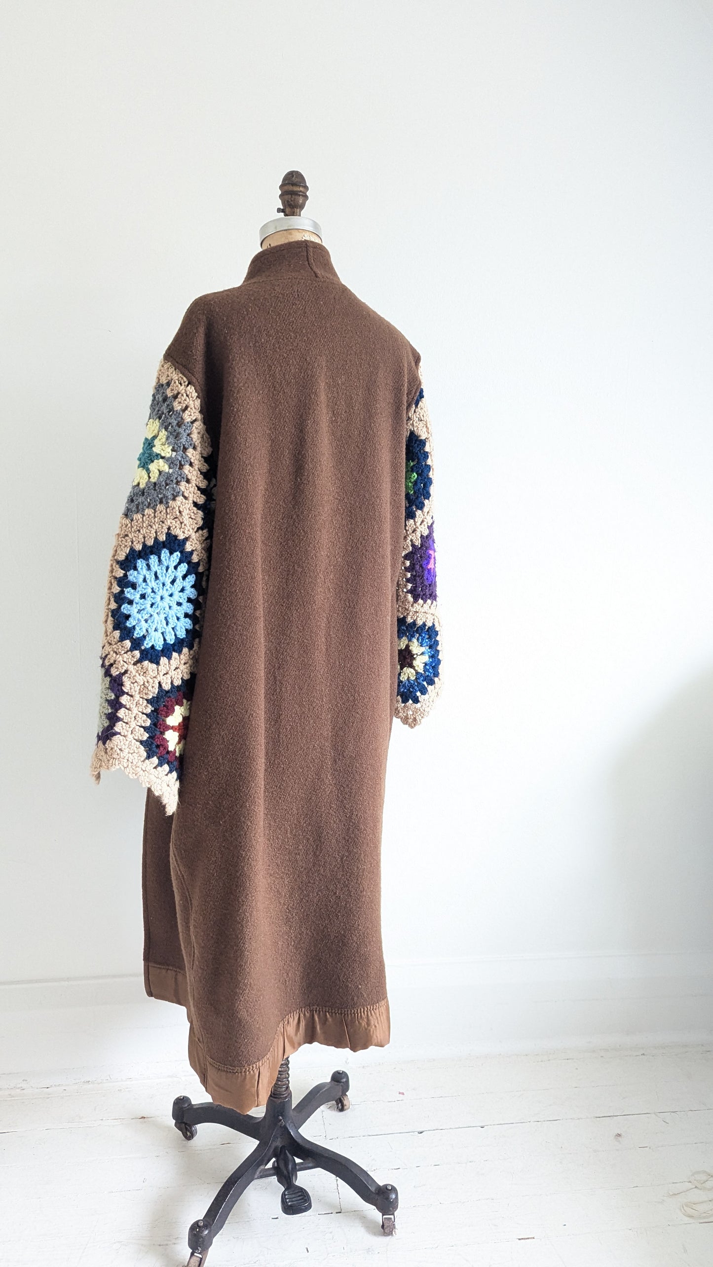 Vivianne Duster with Upcycled Vintage Wool & Crocheted Sleeves Size M/L #VIVW20