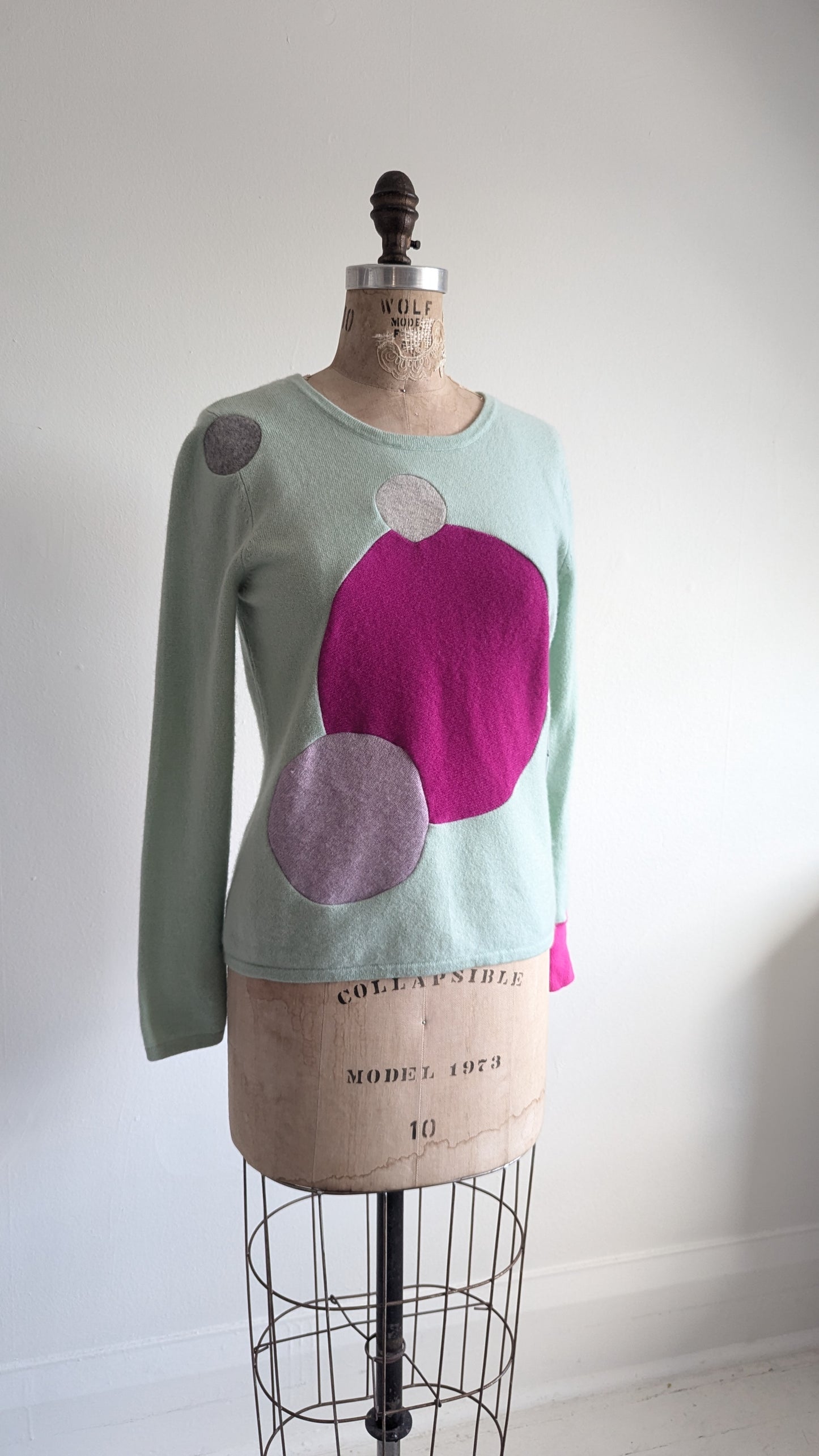 Abstract Art Patched Upcycled Cashmere Sweater S/M #ART13