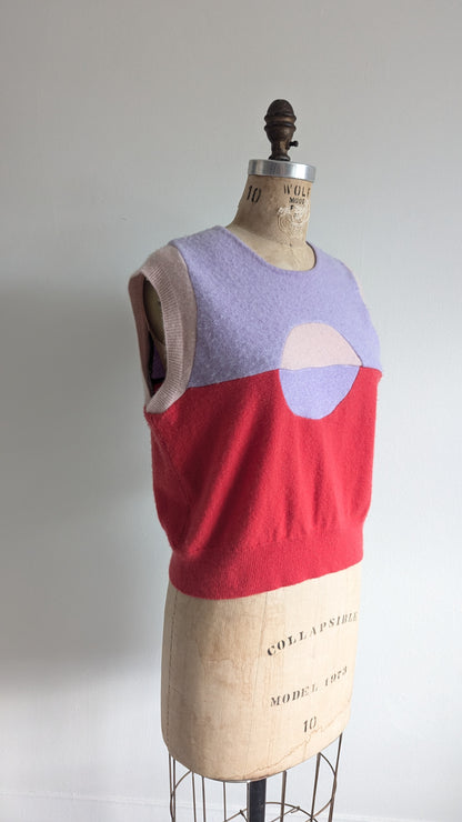 Abstract Art Patched Upcycled Cashmere Vest Size M/L #ARTV7