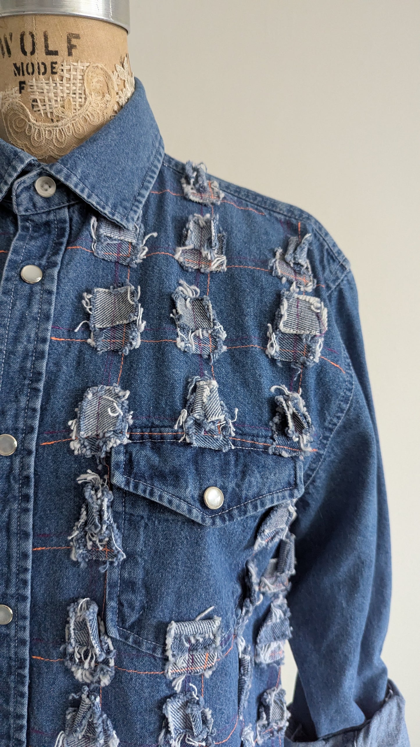 Upcycled Modern Workwear Denim Shirt - Square Series Size L #DEN9