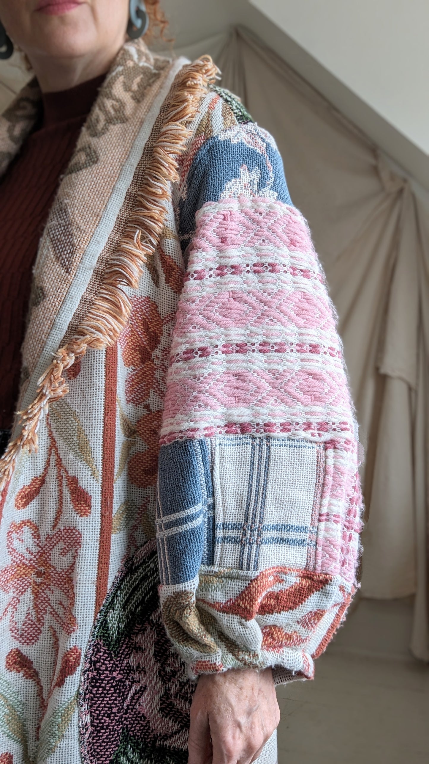 Vivianne Jacket with Upcycled Quilt, Afghan & Cotton Throw Blanket with Daughter Theme Size M/L #VIVT1