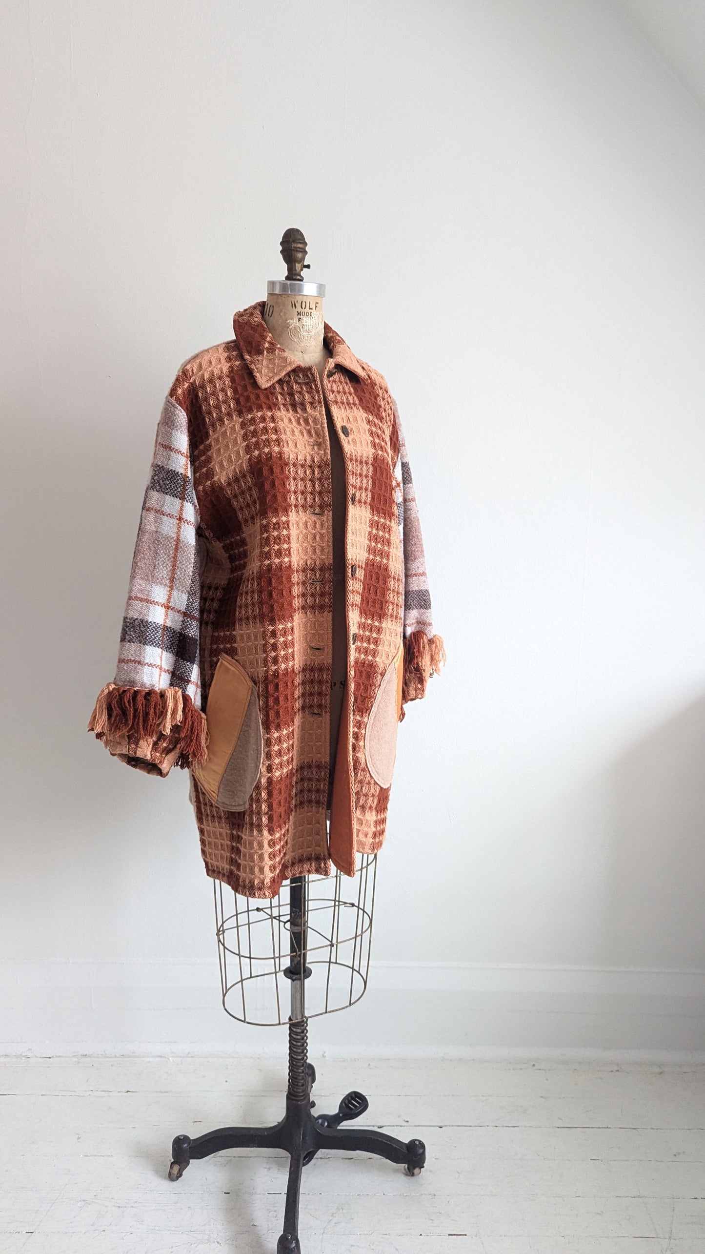 Inga Jacket with Upcycled Vintage Wool & Woven Blankets XL/2X #INGA11