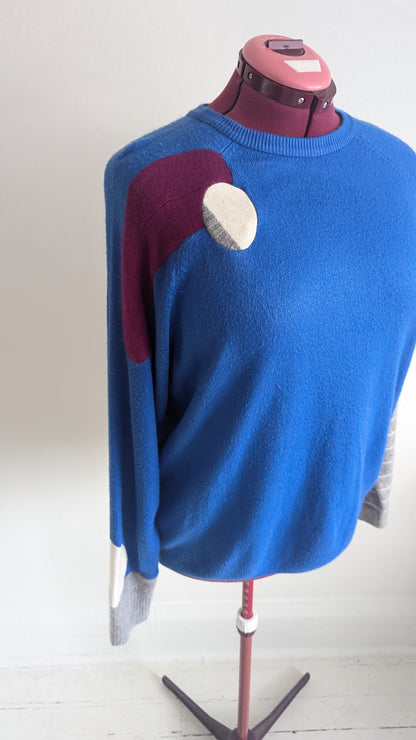 Abstract Art Patched Upcycled Cashmere Sweater 2X/3X #ART15