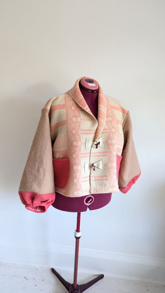 Vivianne Cropped Jacket with Upcycled Vintage Wool Blanket Size 2X/3X #VIVW1