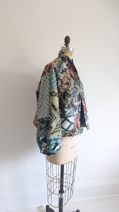 Vivianne Cropped Jacket with Upcycled Throw Blankets & Patchwork Sleeves XL/2X #VIVT