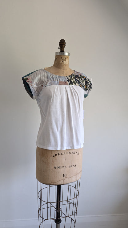 Peony Top - One of a Kind Upcycled Vintage Cotton & Linen Size XS #PEO2