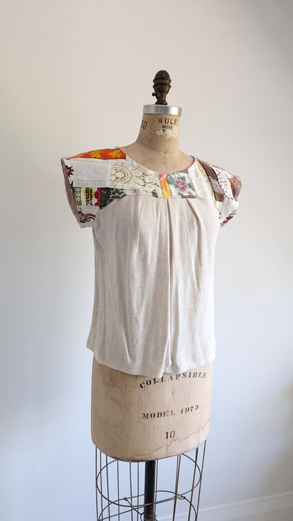 Peony Top - One of a Kind Upcycled Vintage Cotton & Linen Size XS #PEO17