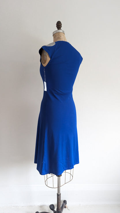 Jolie Jersey Dress Upcycled with Inset Silver Circles ~ Cobalt Size XS/S #JOL1