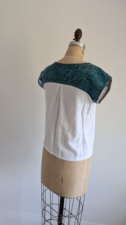 Peony Top - One of a Kind Upcycled Vintage Cotton & Linen Size XS #PEO2