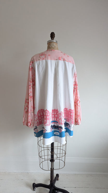 Lauren Button Down Shirt with Upcycled Vintage Tablecloth Size 2X #LAUREN4