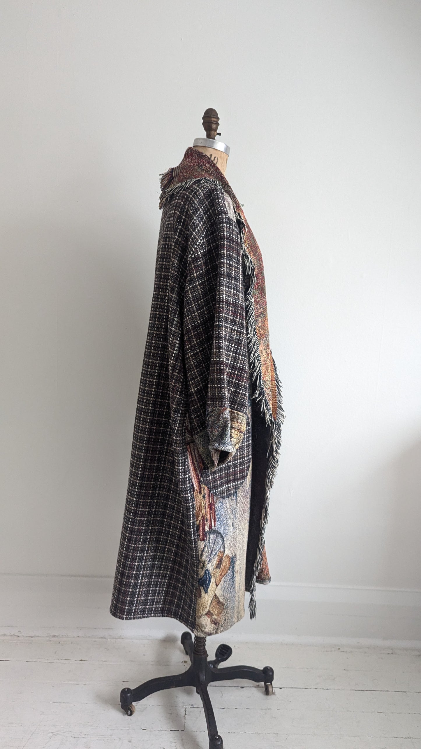 Vivianne Duster with Upcycled Throw Blanket & Tweed Size XL/2X #VIVC16