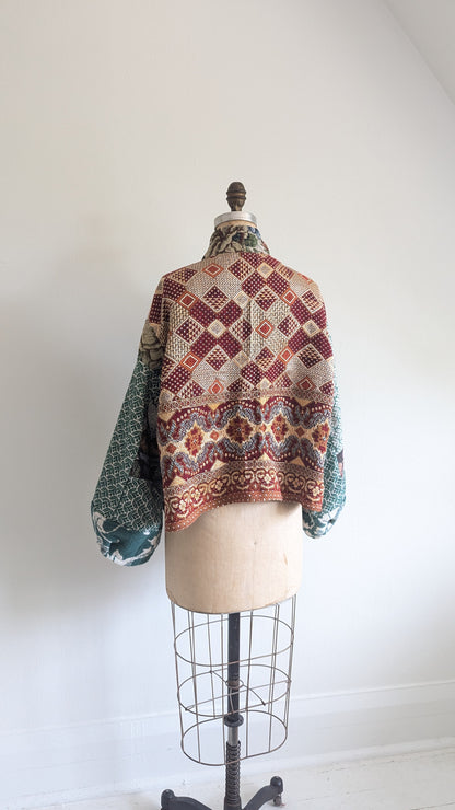 Vivianne Cropped Jacket with Upcycled Throw Blankets & Patchwork Sleeves XL/2X #VIVT