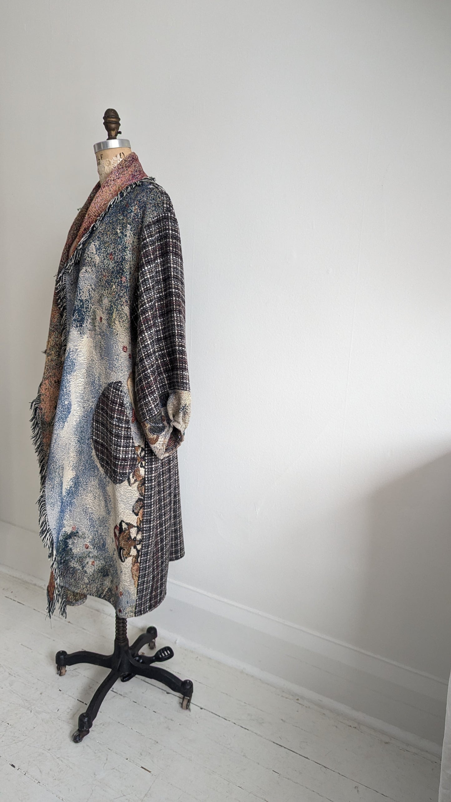 Vivianne Duster with Upcycled Throw Blanket & Tweed Size XL/2X #VIVC16