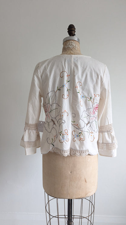 Chloe Top with Vintage Cotton Embroidered & Crochet Inset Size M #CHL8