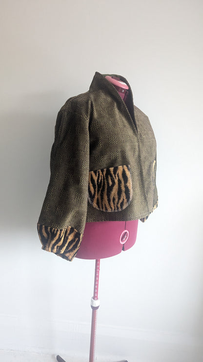 Vivianne Cropped Jacket with Upcycled Throw Blankets Size XL/2X #VIVT1