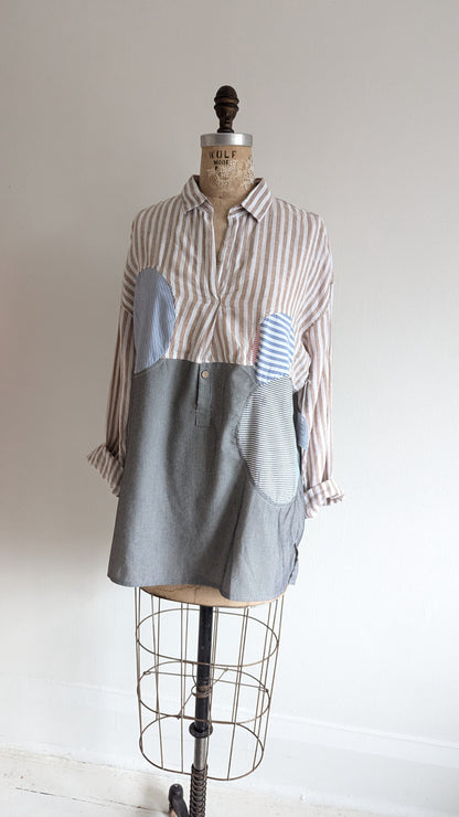 Upcycled Modern Workwear Pinstripe Shirt - Circle Series Size M/L #PIN3