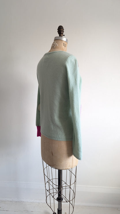 Abstract Art Patched Upcycled Cashmere Sweater S/M #ART13