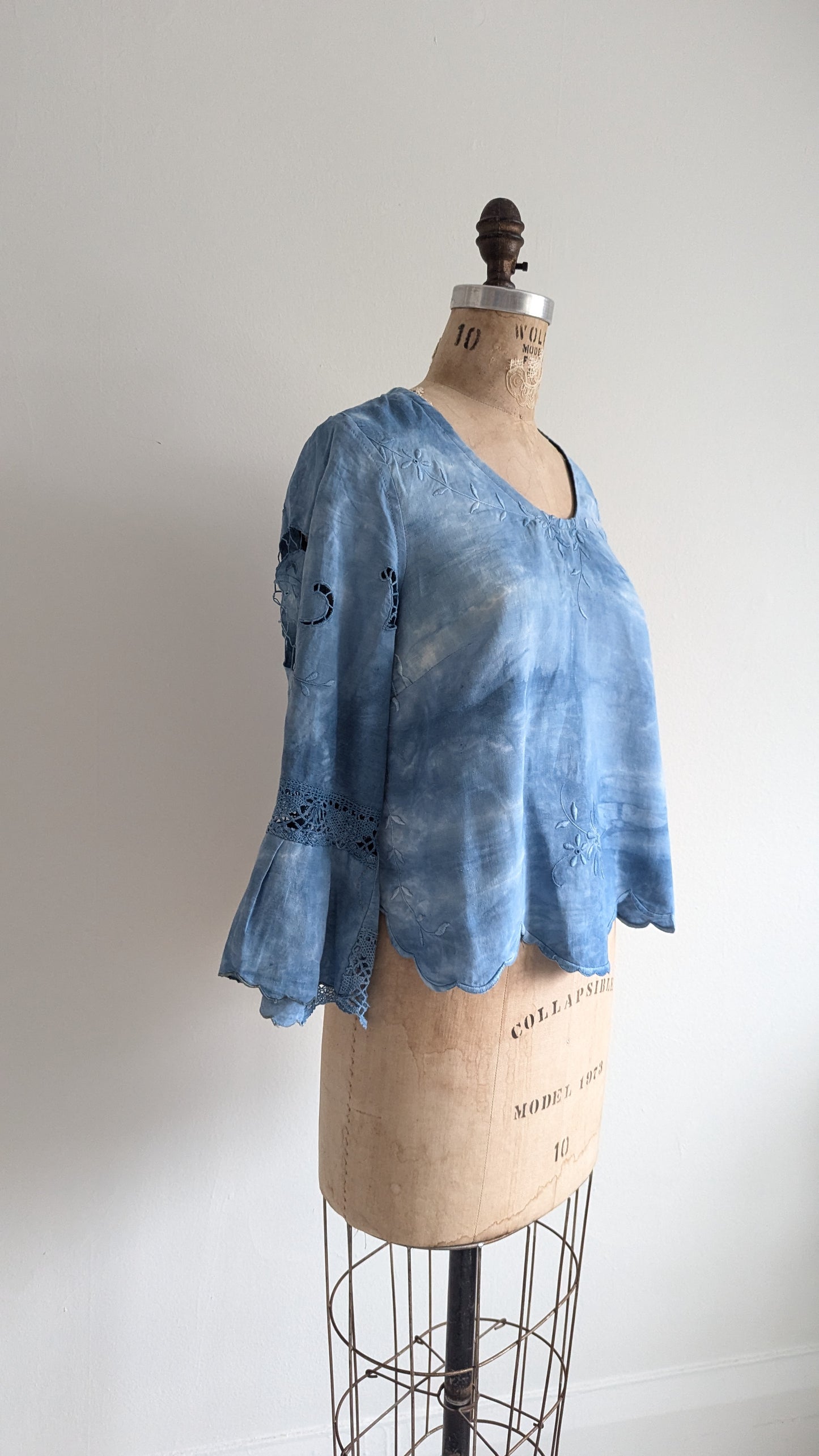 Chloe Top with Vintage Embroidered Cotton Naturally Indigo Dyed Size M #CHL11