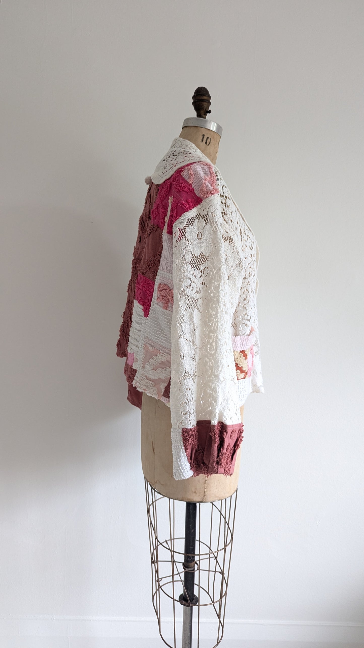 Vivianne Cropped Jacket with Upcycled Vintage Chenille Patchworked Size M/L #VIVCH5