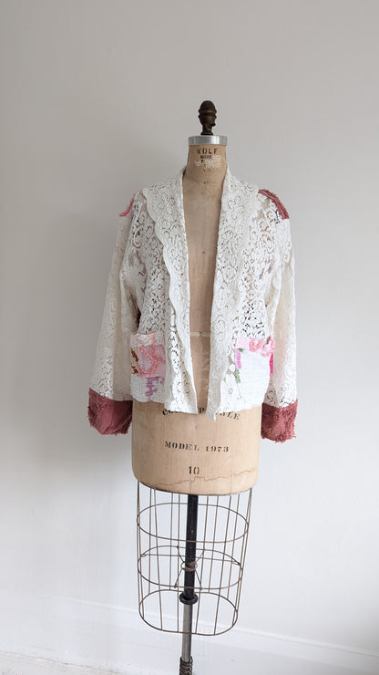 Vivianne Cropped Jacket with Upcycled Vintage Chenille Patchworked Size M/L #VIVCH5