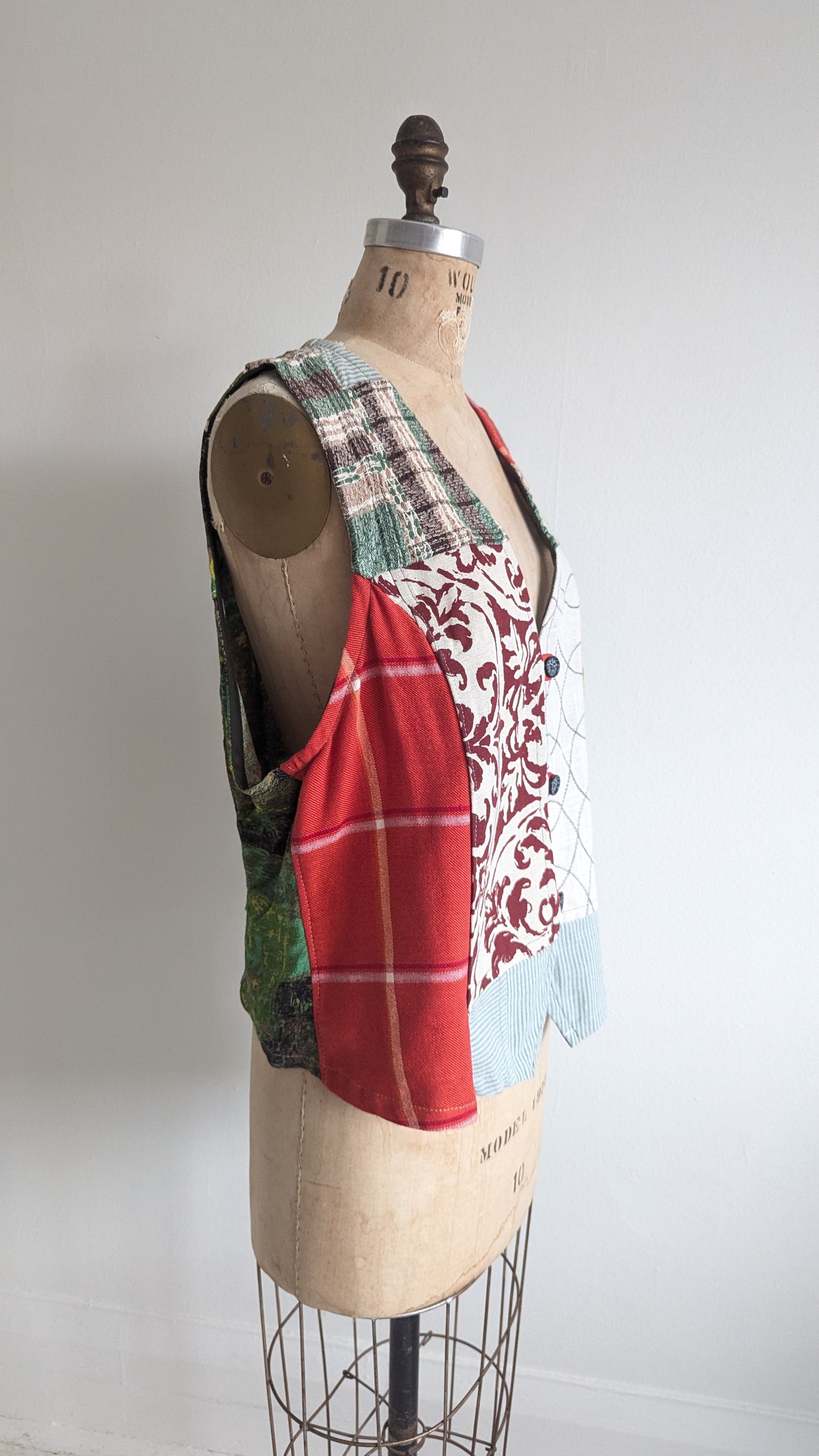 Margo Vest with Patchworked Upcycled Textiles XL/2X #MARGOV13