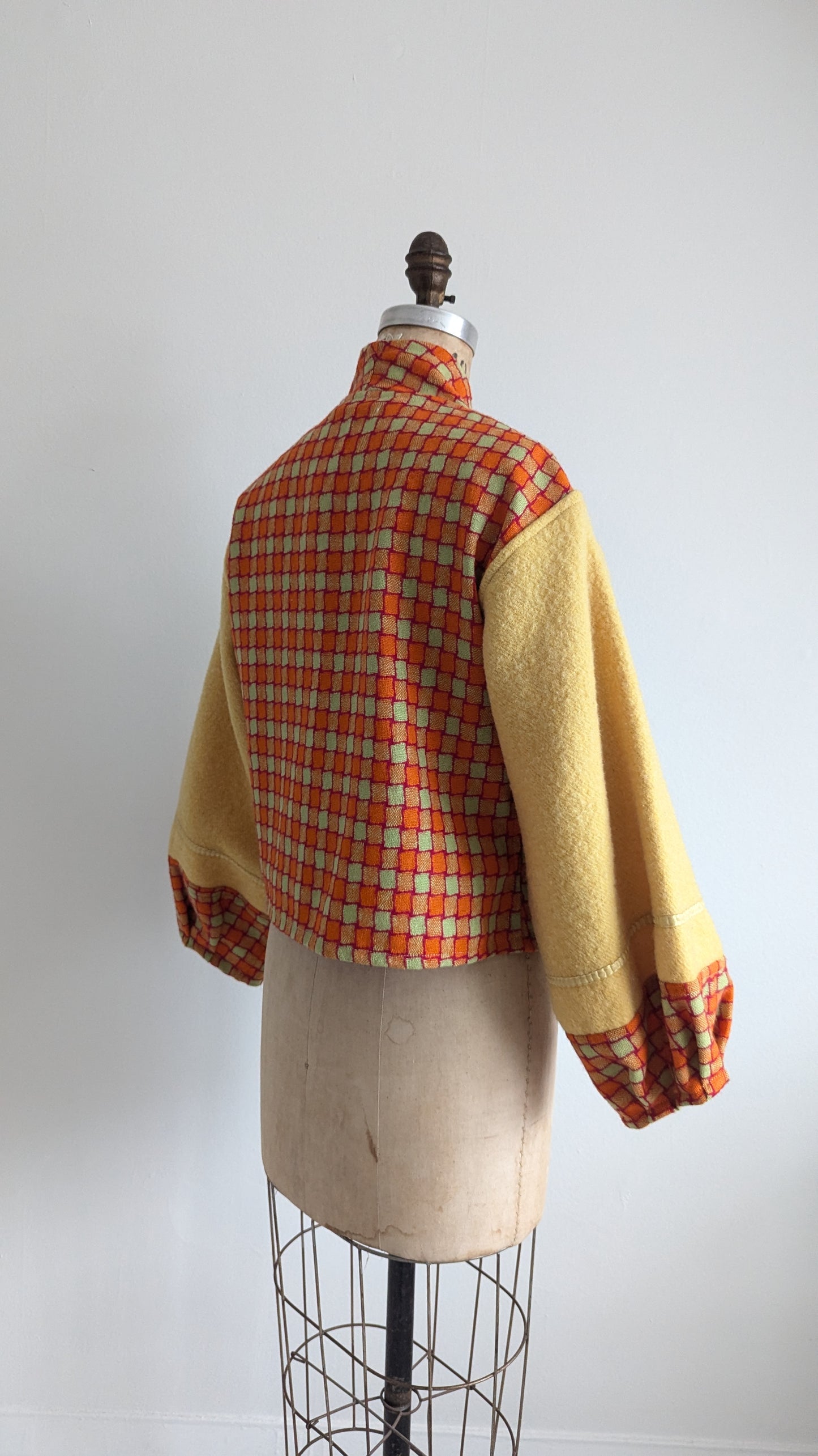 Vivianne Cropped Jacket with Upcycled Vintage and Deadstock Wool Blanket Size XL/2X & 2X/3X #VIVW19