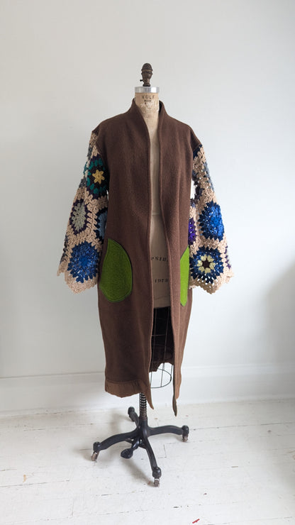 Vivianne Duster with Upcycled Vintage Wool & Crocheted Sleeves Size M/L #VIVW20