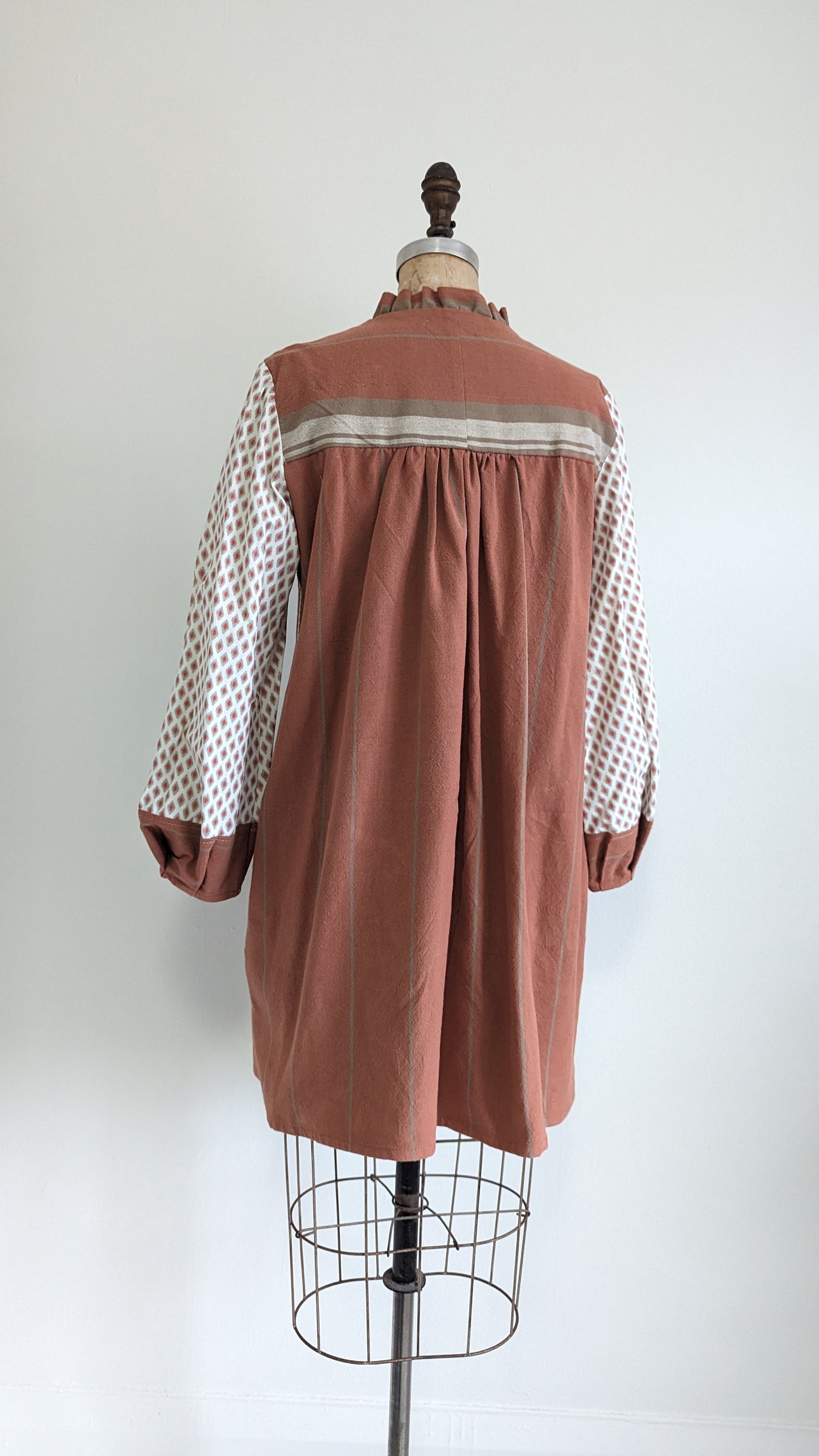Meg Tunic Dress with Vintage Tablecloth & Upcycled Cotton M/L #MEGTU4