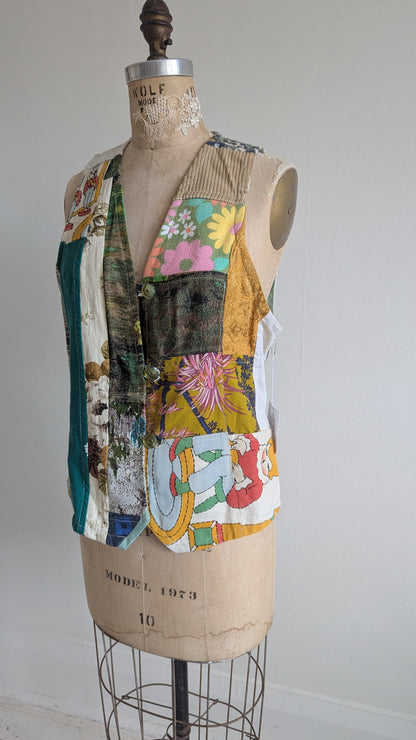 Margo Vest with Patchworked Upcycled & Vintage Textiles S/M #MARGOV6