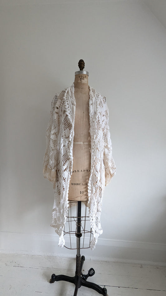 Vivianne Duster Upcycled Crochet & Embroidered Fabric Size XL/2X #VIVCR12