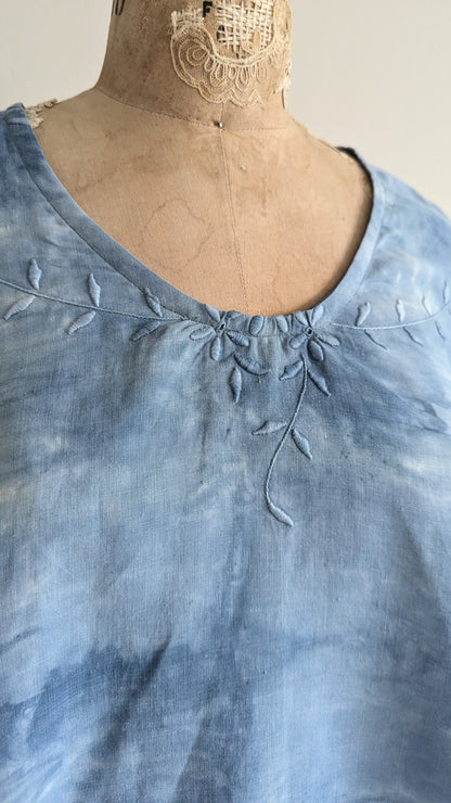 Chloe Top with Vintage Embroidered Cotton Naturally Indigo Dyed Size M #CHL11