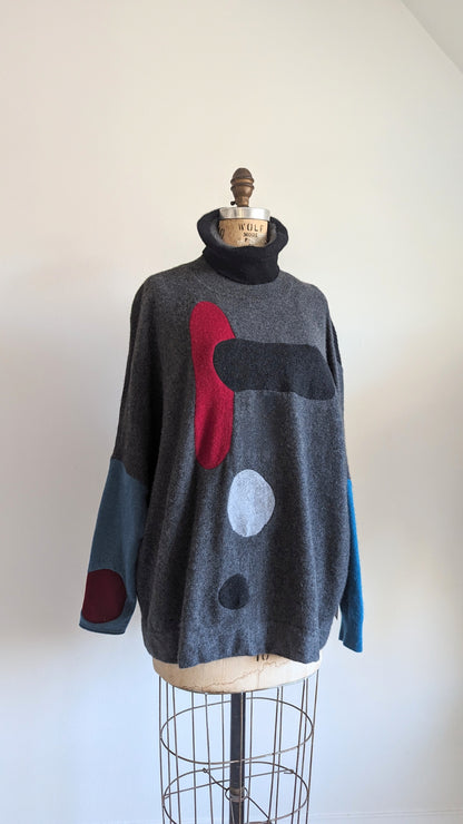 Abstract Art Patched Upcycled Cashmere Sweater XL/2X #ART18
