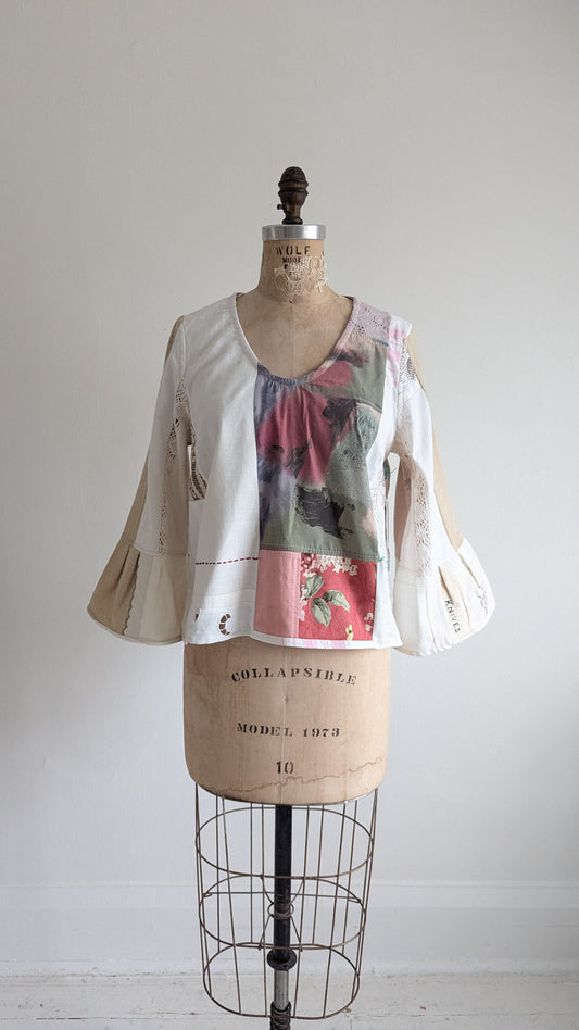 Chloe Top with Vintage Patchworked Embroidered Cotton & Lace Size M #CHL15