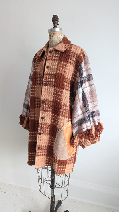 Inga Jacket with Upcycled Vintage Wool & Woven Blankets XL/2X #INGA11