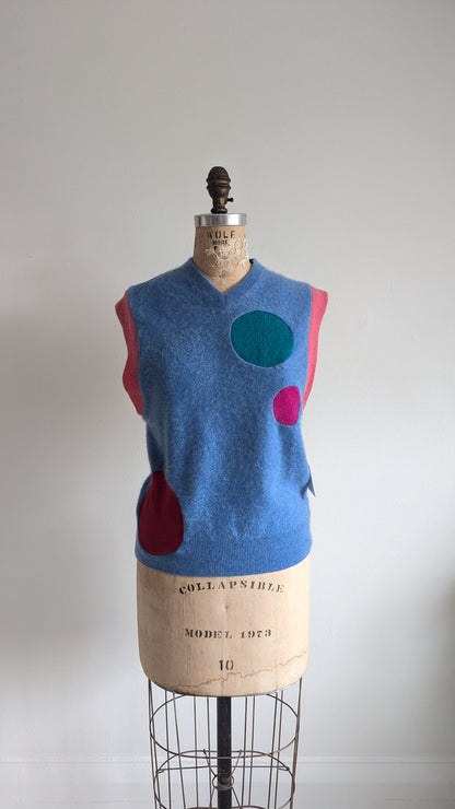 Abstract Art Patched Upcycled Cashmere Vest Size S/M #ARTV14