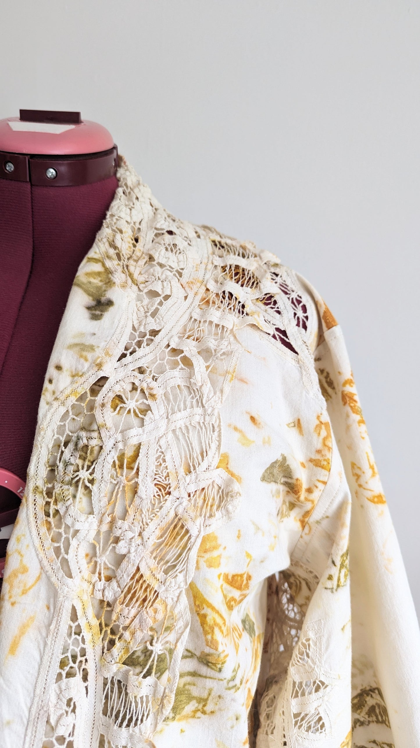 Naturally Dyed Vivianne Vintage Battenburg Lace Cotton Jacket Size 2X/3X #EOP4