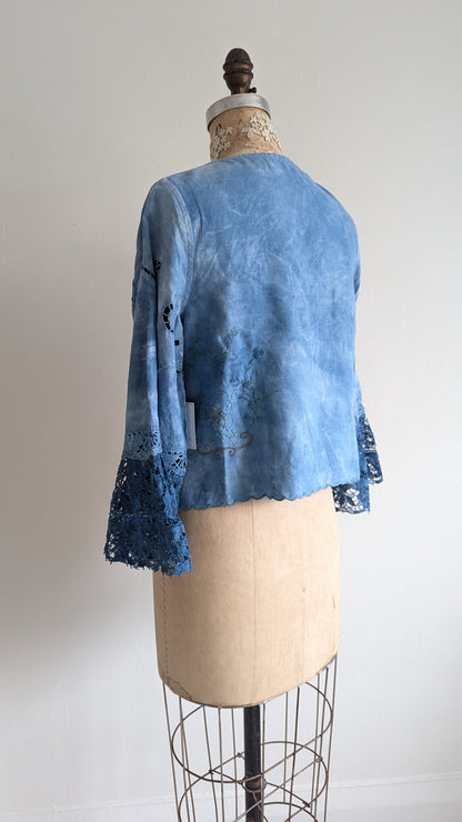 Chloe Top with Vintage Embroidered Cotton & Lace Naturally Indigo Dyed Size S #CHL9