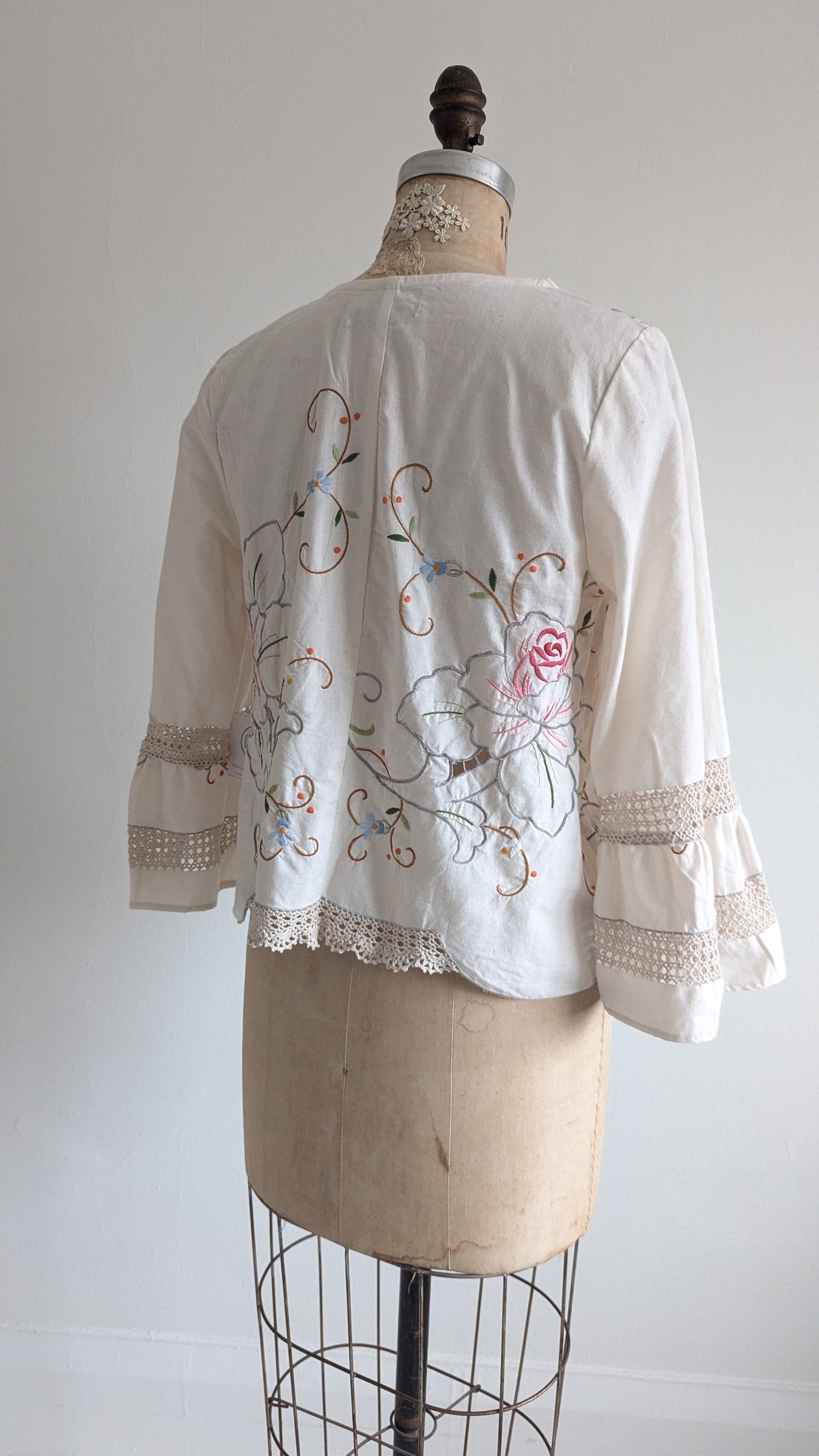 Chloe Top with Vintage Cotton Embroidered & Crochet Inset Size M #CHL8