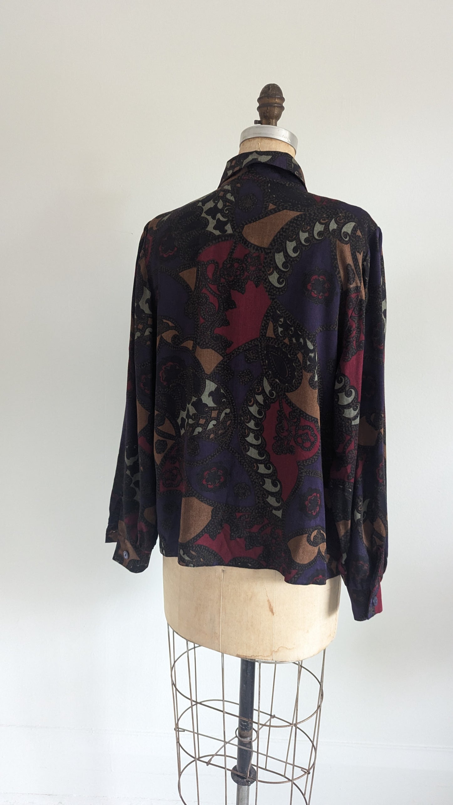 Vintage Paisley Buttondown Blouse Size L #VIN19