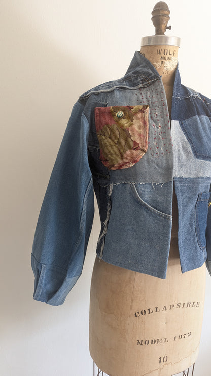 Vivianne Cropped Upcycled Denim Jacket Size XS/S #VIVDEN4